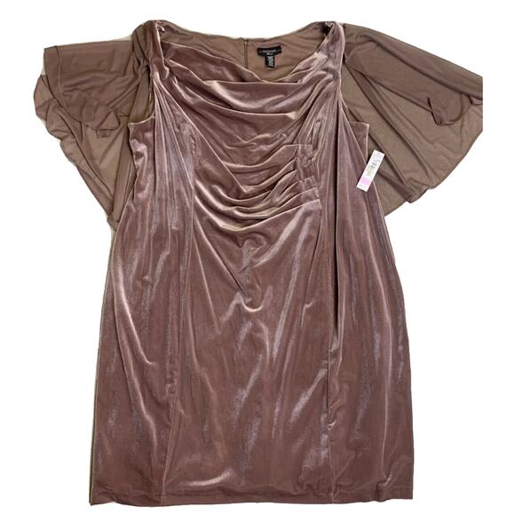 NWT R&M Richards Dress Plus 22W Draped Sleeves $119 Latte Velvet Cocktail Dress - Picture 5 of 13